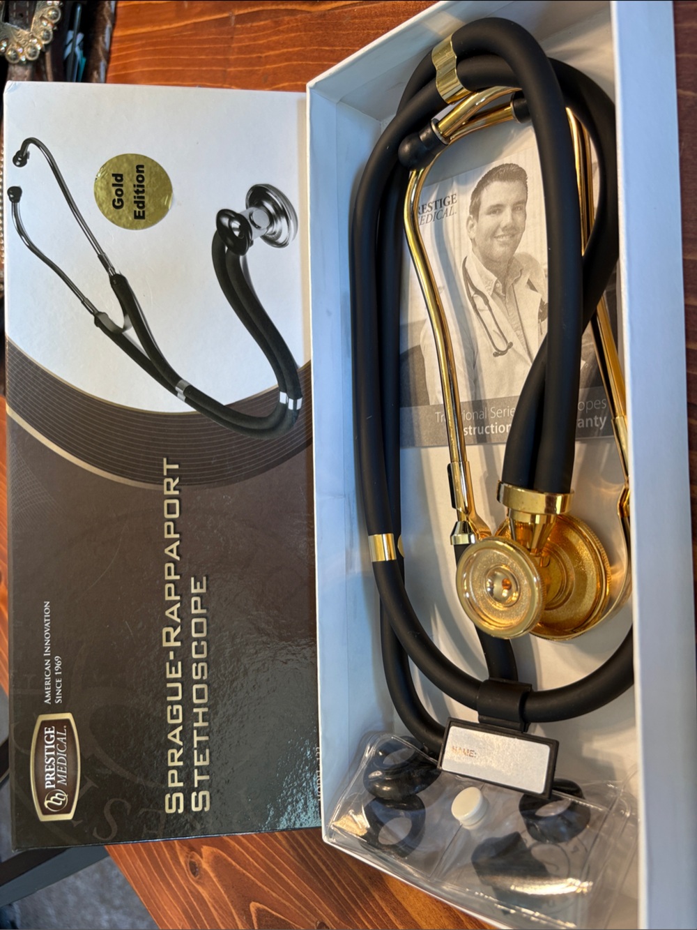 Prestige Medical Gold Stethoscope with Black Tubing